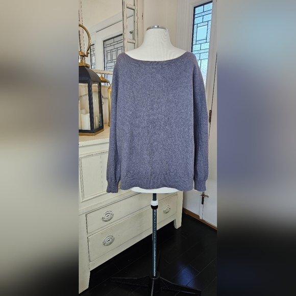 Vince Grey Wool Angora Blend Boat Neck High-Low Sweater Lg - Picture 4 of 8